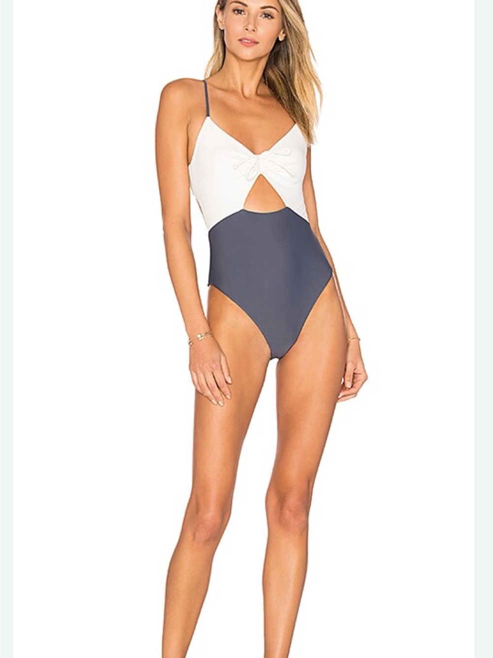 Tularosa White & Charcoal Cutout One-Piece Swimsuit